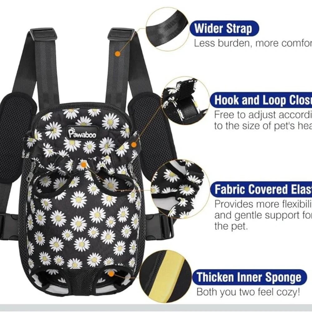 NWT Pawaboo Black Daisy Dog Carrier Backpack